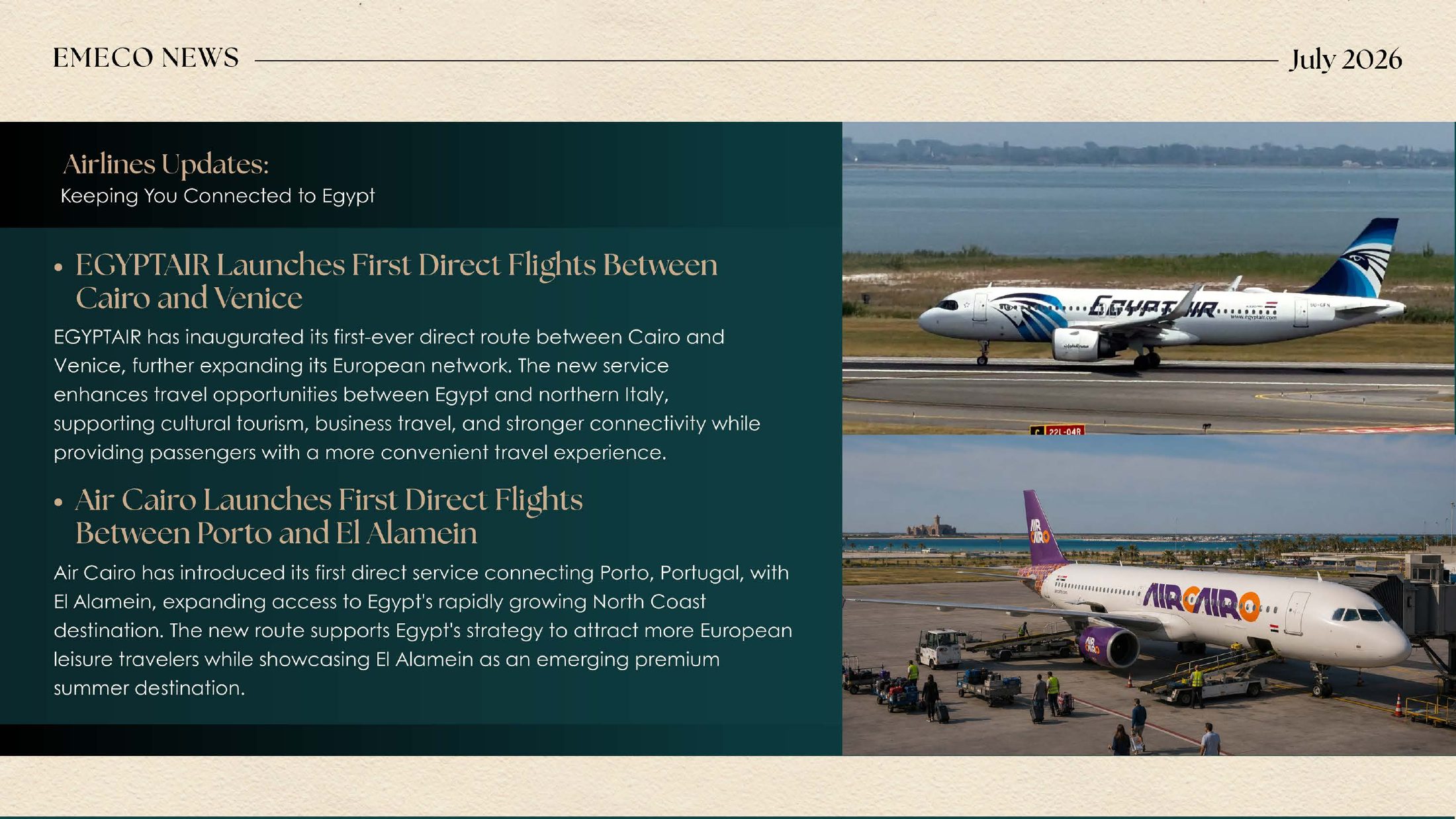 EGYPTAIR and Air Cairo new routes — July 2026
