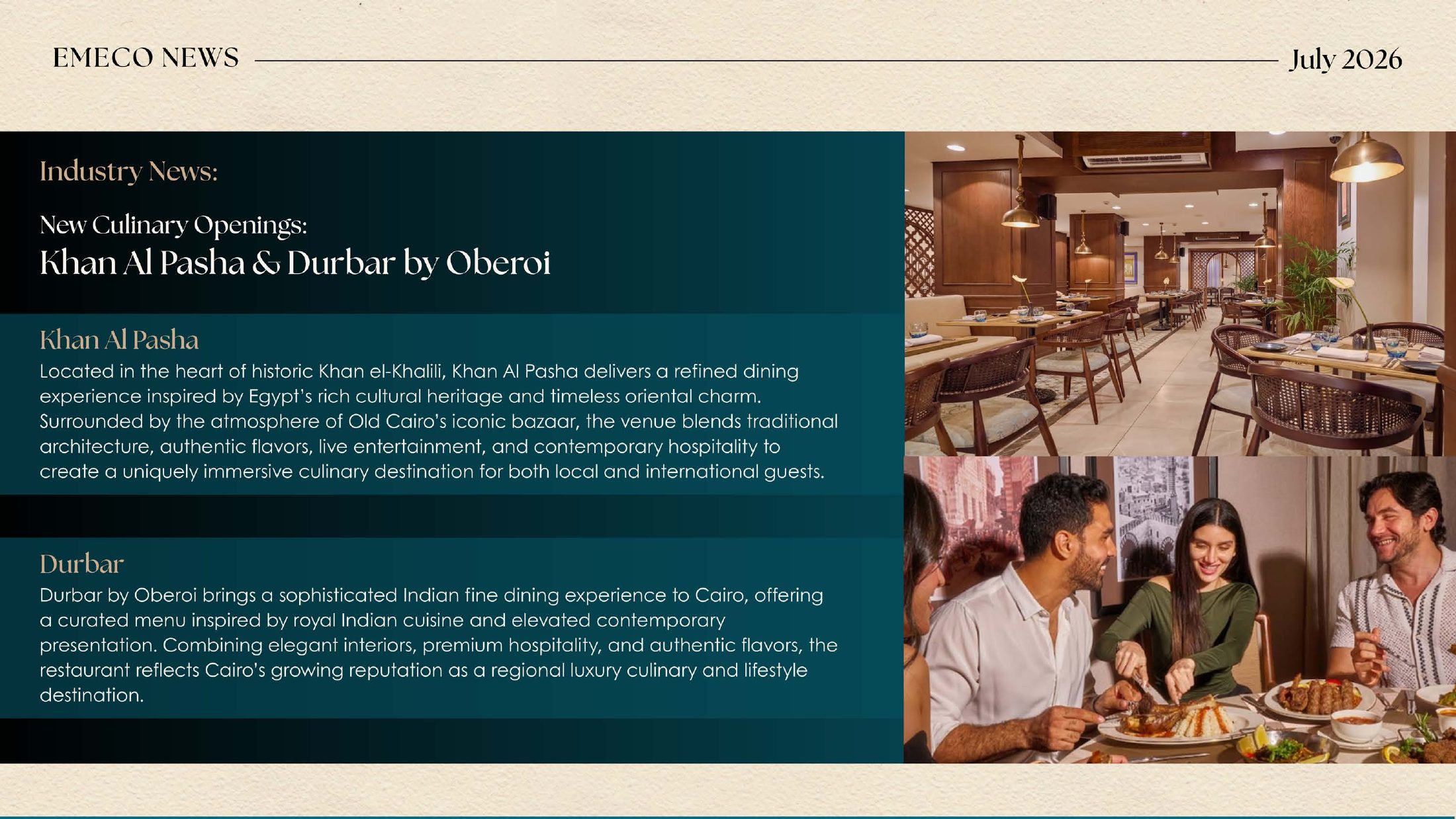 Khan Al Pasha and Durbar by Oberoi — new culinary openings in Cairo